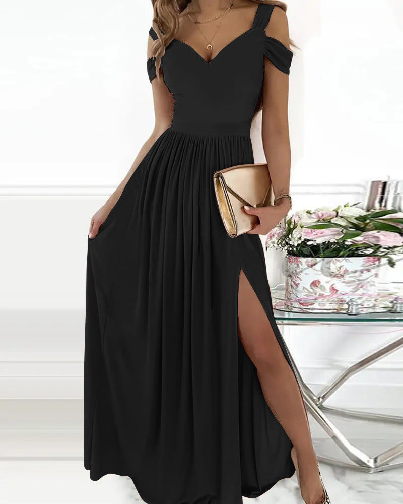 Women’s Boho V-Neck Spaghetti Strap Split Maxi Dress – Gradient Print | Infinity Bazaar