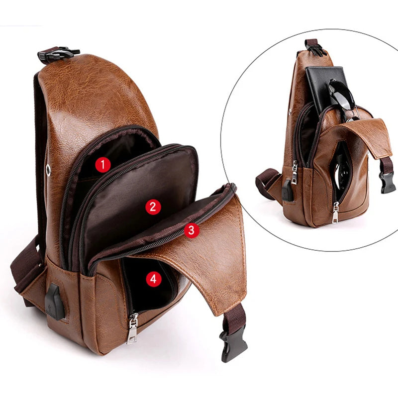 Men's Luxury Leather Messenger Crossbody bag