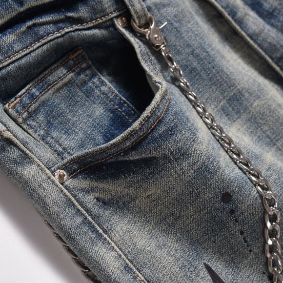 Loose Knife Cut Bad Cat Beard Printed Dubin Design Jeans