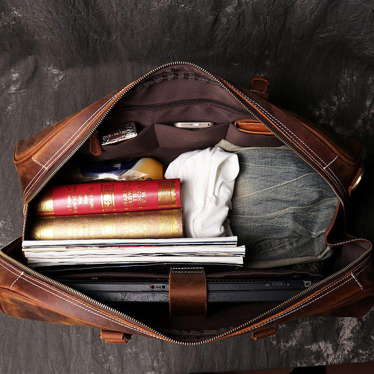 Mens Leather Hand Travel One Shoulder Crossbody Duffel Bag