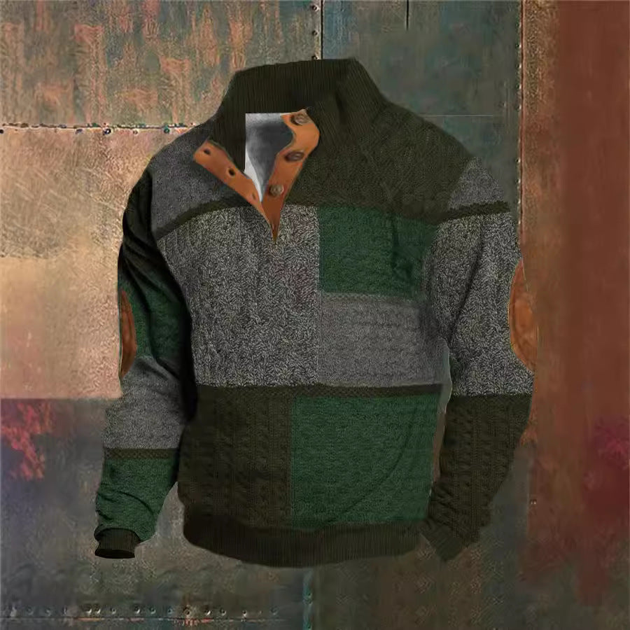 Spring & Autumn Men's Printed Sweater With Buckle