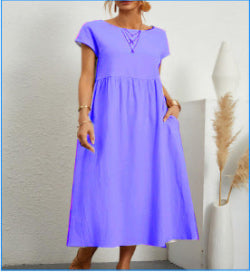 Women's Cotton A-Line Dress – Round Neck Casual Skirt Dress | Infinity Bazaar