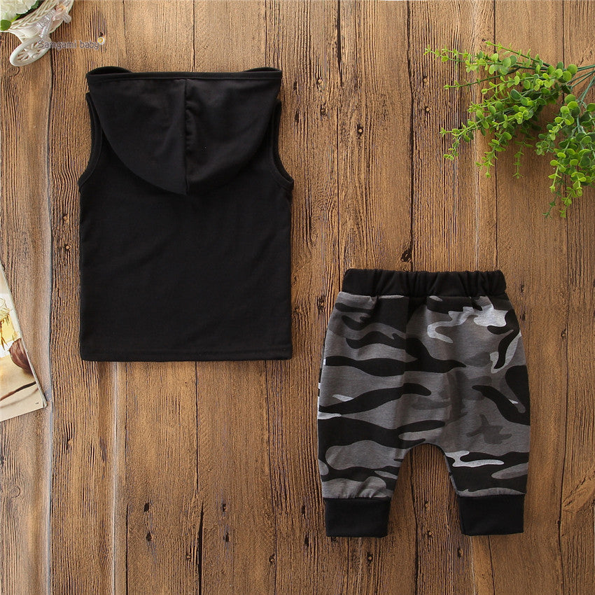 2PCS Toddler Baby Boy Outfit β Sleeveless Hooded T-Shirt & Camo Pants Set | Infinity Bazaar