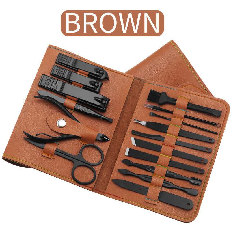 16-Piece Professional Manicure Pedicure Kit – Stainless Steel Grooming Set with PU Leather Case | Infinity Bazaar