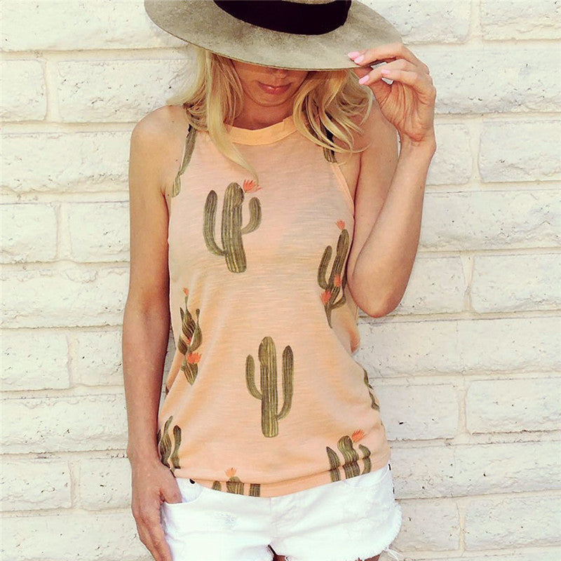 Summer Cactus Print Women T Shirt Casual Halter Harajuku Women T-Shirt