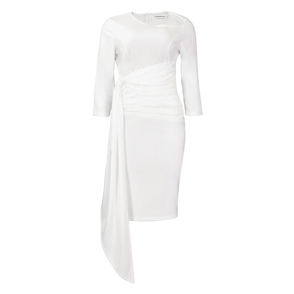Women’s Solid Color Pleated Strap Dress – Elegant Commute Style | Infinity Bazaar