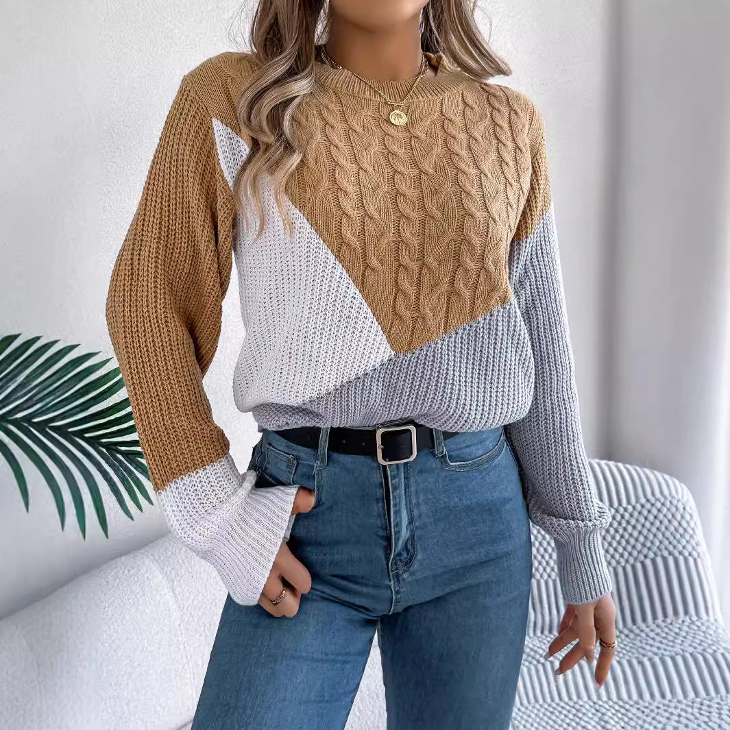 Contrast Color Twist Long Sleeve Pullover Women's Sweaters