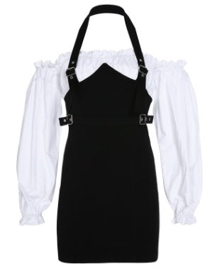 Neck Metal Accent Dress – Street Style Contrast Color Mini Pencil Dress | Infinity Bazaar