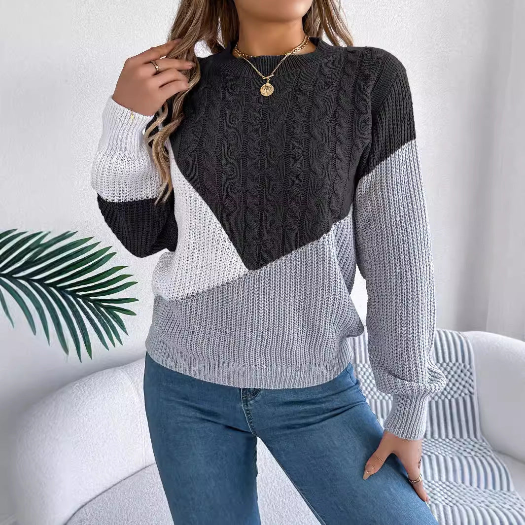 Contrast Color Twist Long Sleeve Pullover Women's Sweaters