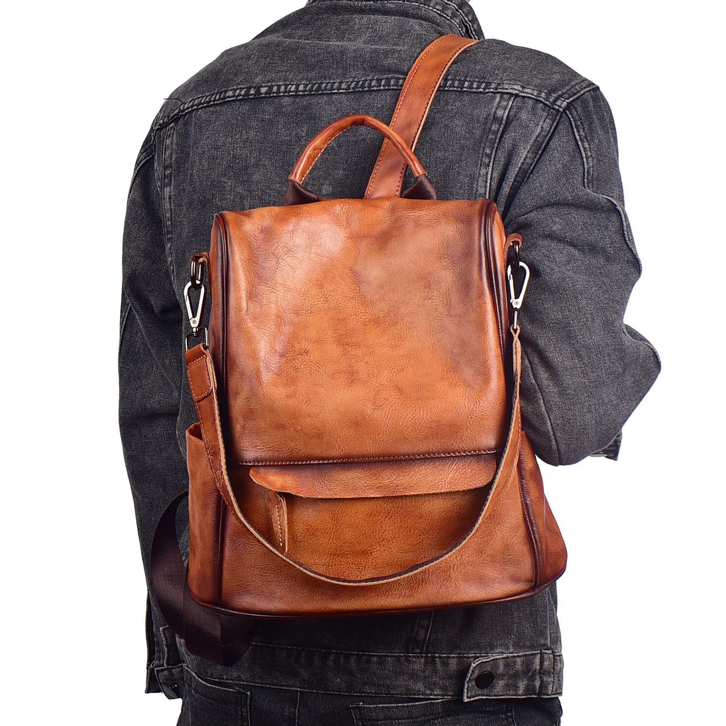 Genuine Cowhide Leather Anti Theft Travel Backpack