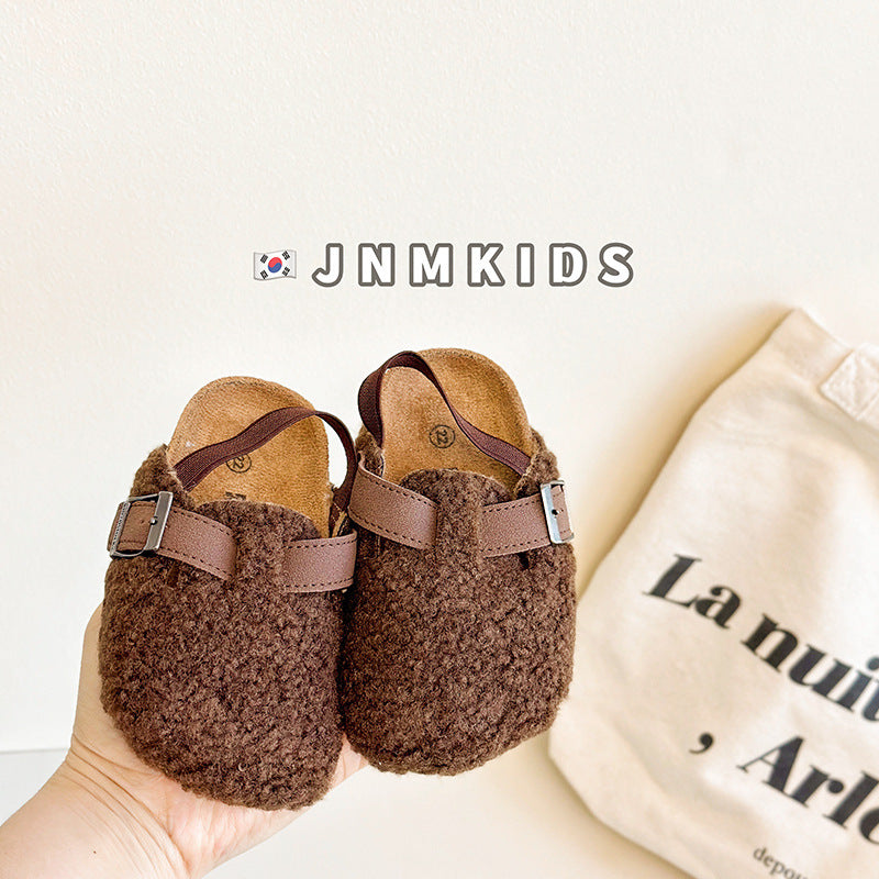 Autumn And Spring Boys And Girls Lamb Wool Half Slippers Outer Wear