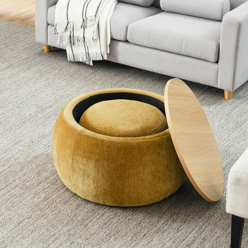 Circular Ottoman Storage Footstool 2-in-1 Function