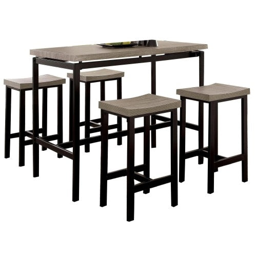 5-Piece Counter Height Dining Table Set – Two-Tone Black & Gray with Metal Frame & PVC Top, Includes 4 Stools | Infinity Bazaar