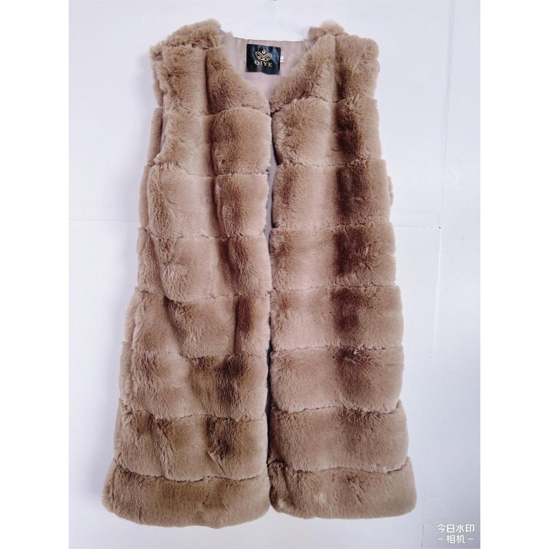 Long Fur Cotton Padded Vest Coat