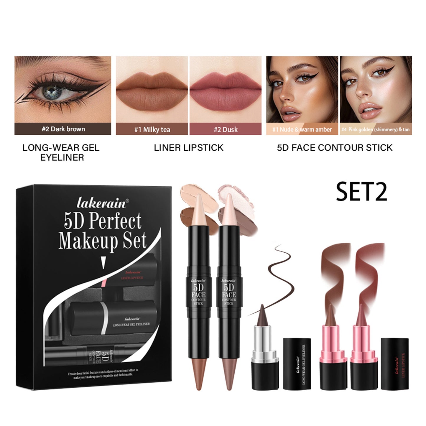 5-Piece Eyeliner & Lip Liner Contour Stick Set – 5D Face Makeup Kit for Eyes, Lips & Cheeks | Festival Edition | Infinity Bazaar