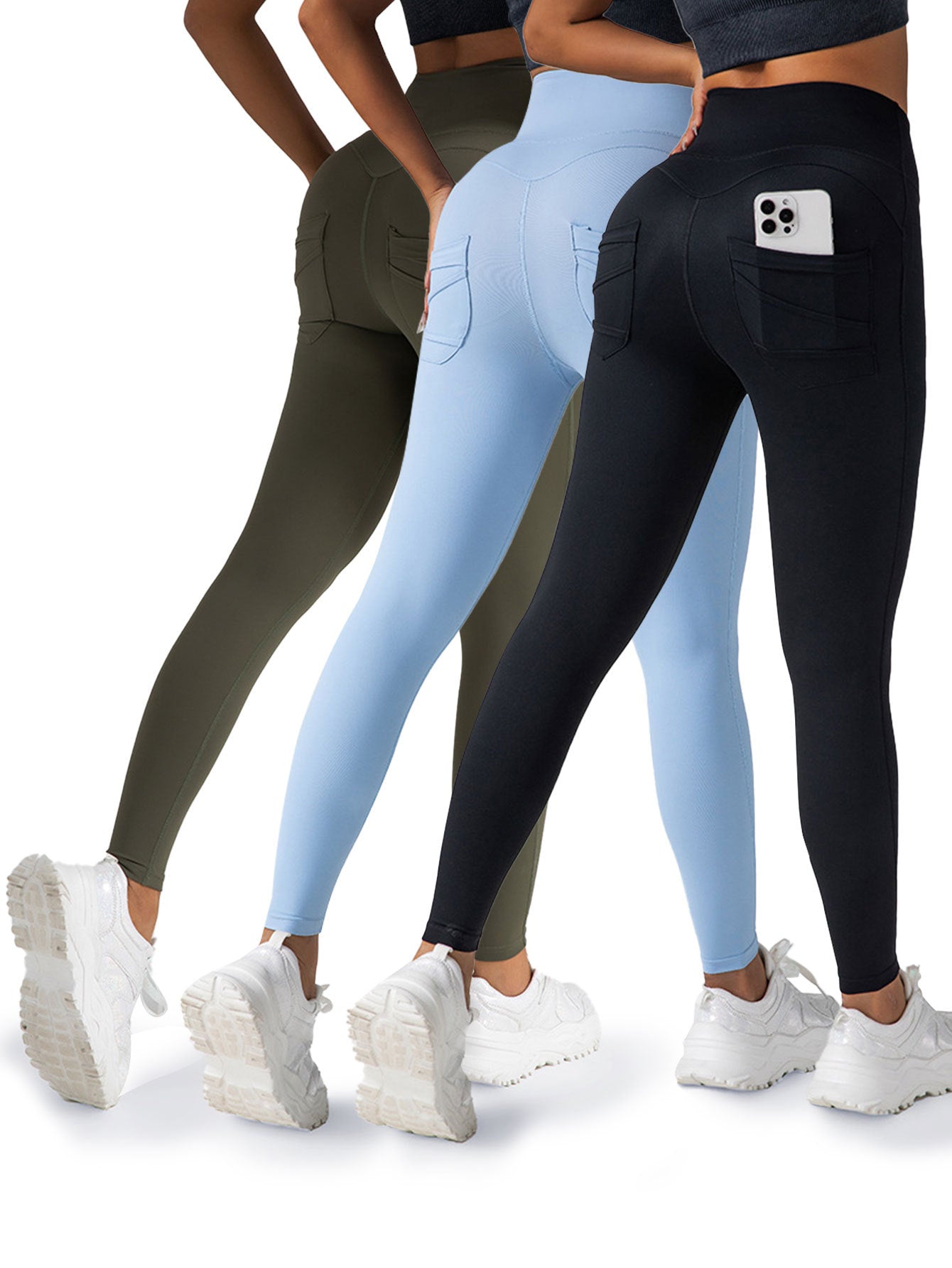 3-Pack Women’s High Waisted Yoga Leggings with Pockets – Tummy Control, 4-Way Stretch Workout Pants for Gym, Athletic & Casual Wear | Infinity Bazaar