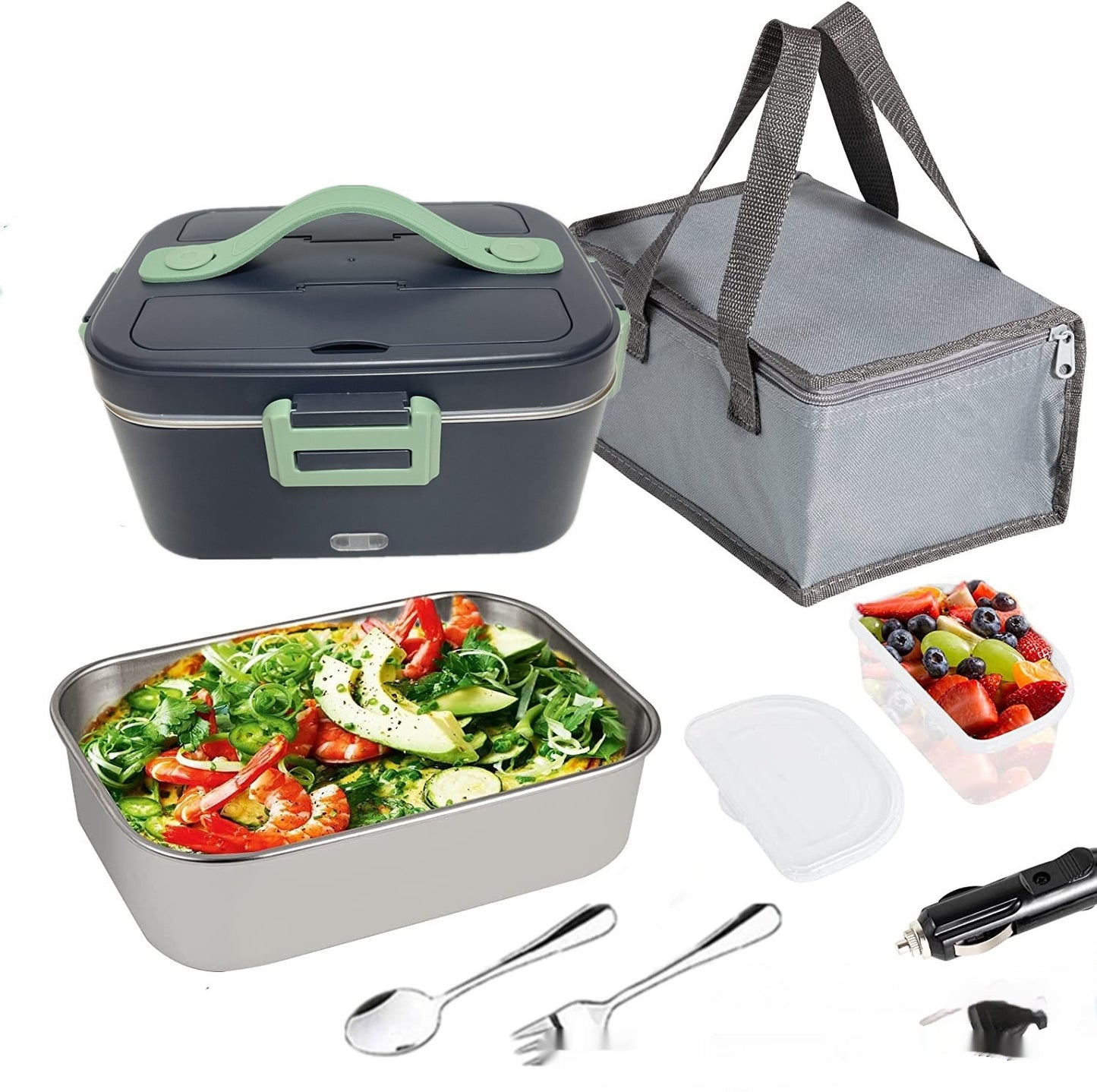 75W Electric Lunch Box Portable Food Warmer – No Water Injection, Removable Stainless Steel Liner, for Home & Car Use | Infinity Bazaar