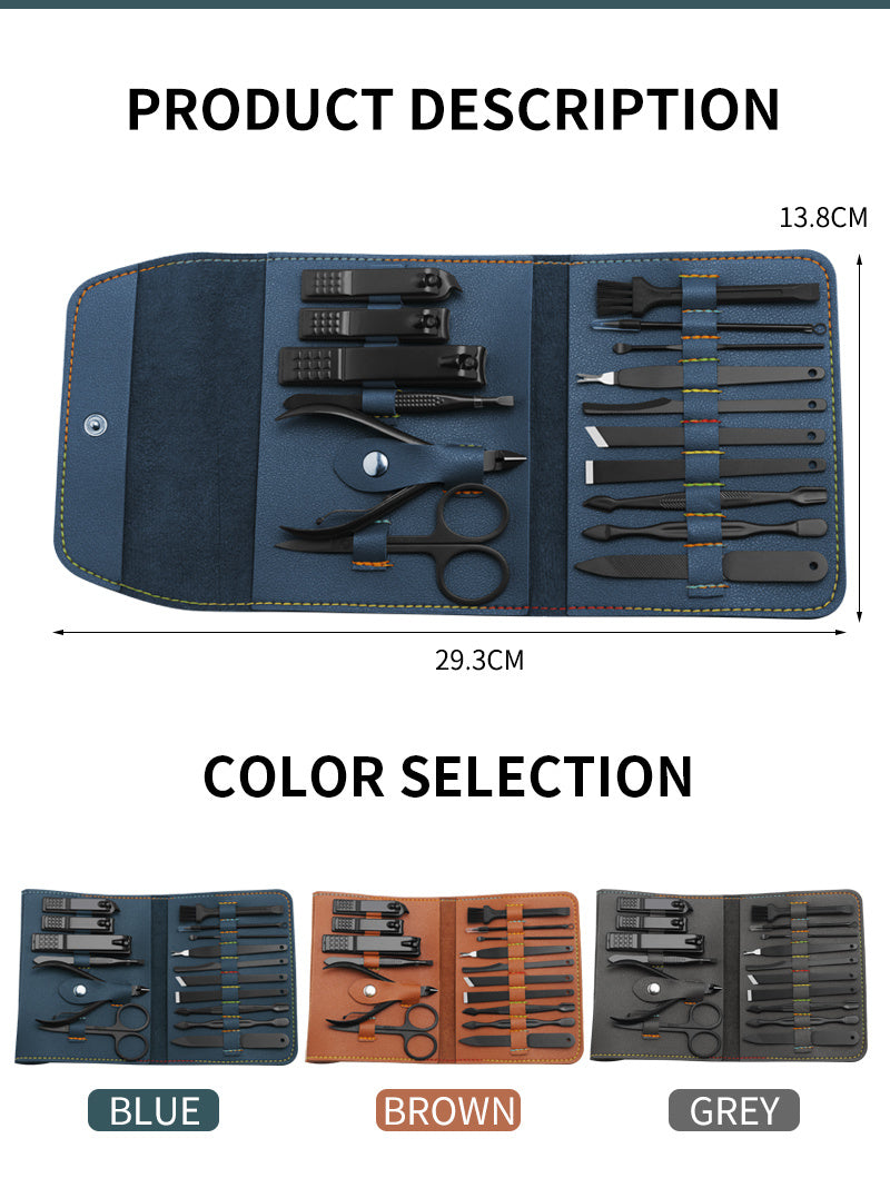 16-Piece Professional Manicure Pedicure Kit – Stainless Steel Grooming Set with PU Leather Case | Infinity Bazaar