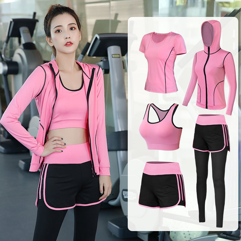 5-Piece Women’s Gym & Yoga Set – Quick-Dry High Elastic Workout Outfit with Chest Pad | Infinity Bazaar