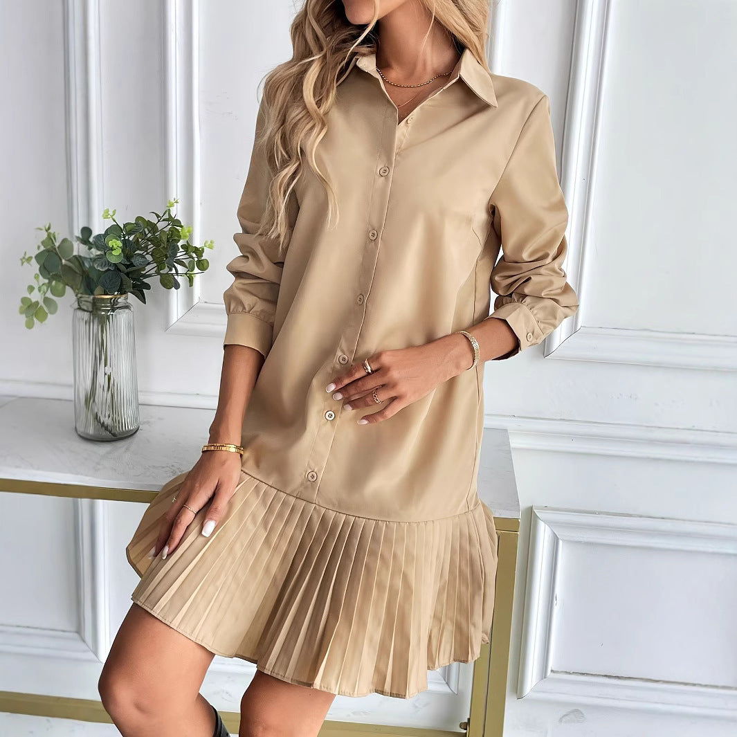 European And American Solid Color Niche Design Dress