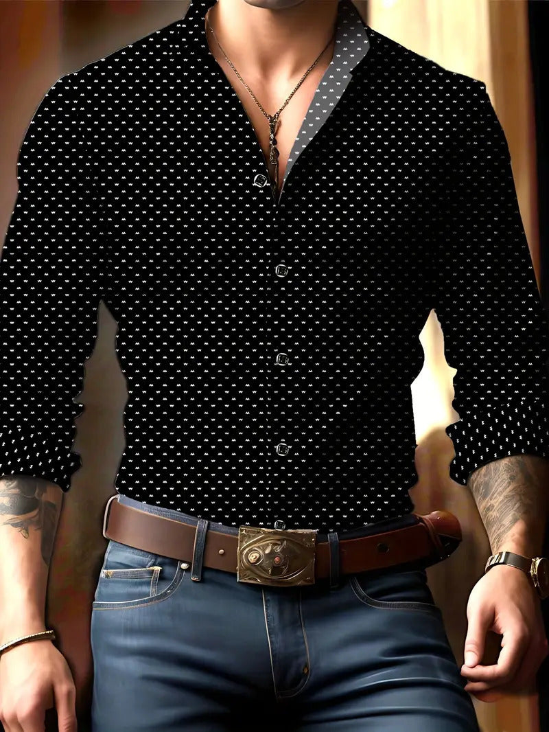 Breathable Casual Versatile Lattice Men's Long Sleeve Shirt
