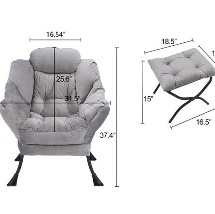 Living Room Chair Modern Cotton Fabric Lazy Chair With Armrests And Side Pockets - Light Grey With Ottoman