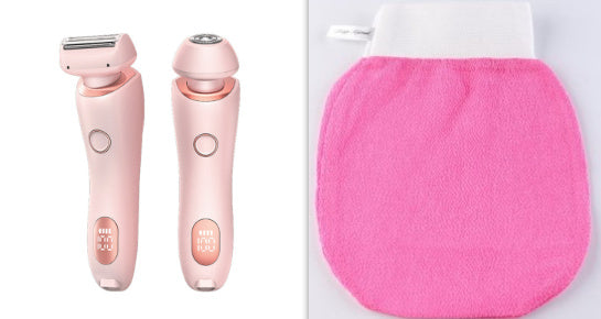 2-in-1 Electric Shaver for Women – Waterproof Rechargeable Razor with Bath Gloves & Cosmetic Bag | Infinity Bazaar