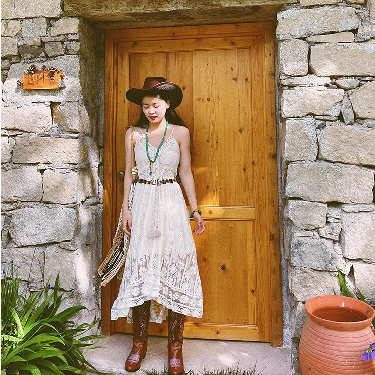 Women’s Tassel-Tied Cardigan with Two-Piece A-Line Long Dress Set – Apricot | Infinity Bazaar