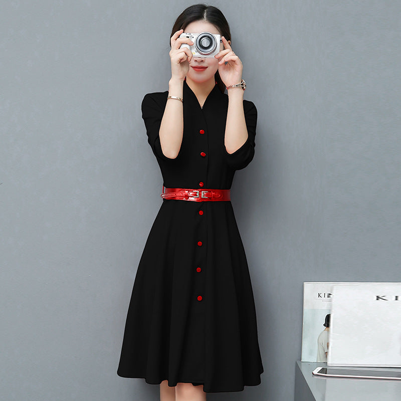 Women’s Long-Sleeved Brocade Cotton Dress – 3/4 Sleeve Spring & Autumn Wear | Infinity Bazaar