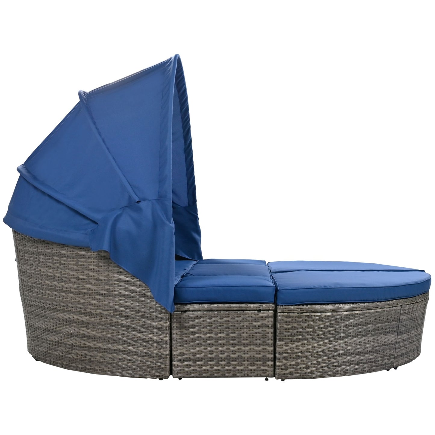 Round Outdoor Sectional Rattan Sun-bed With Retractable Wicker Canopy