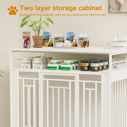 43.3" Wooden Dog Crate Furniture with Divider – Heavy-Duty Double Door Kennel with 3-Drawer Storage, Side Table Style| Infinity Bazaar
