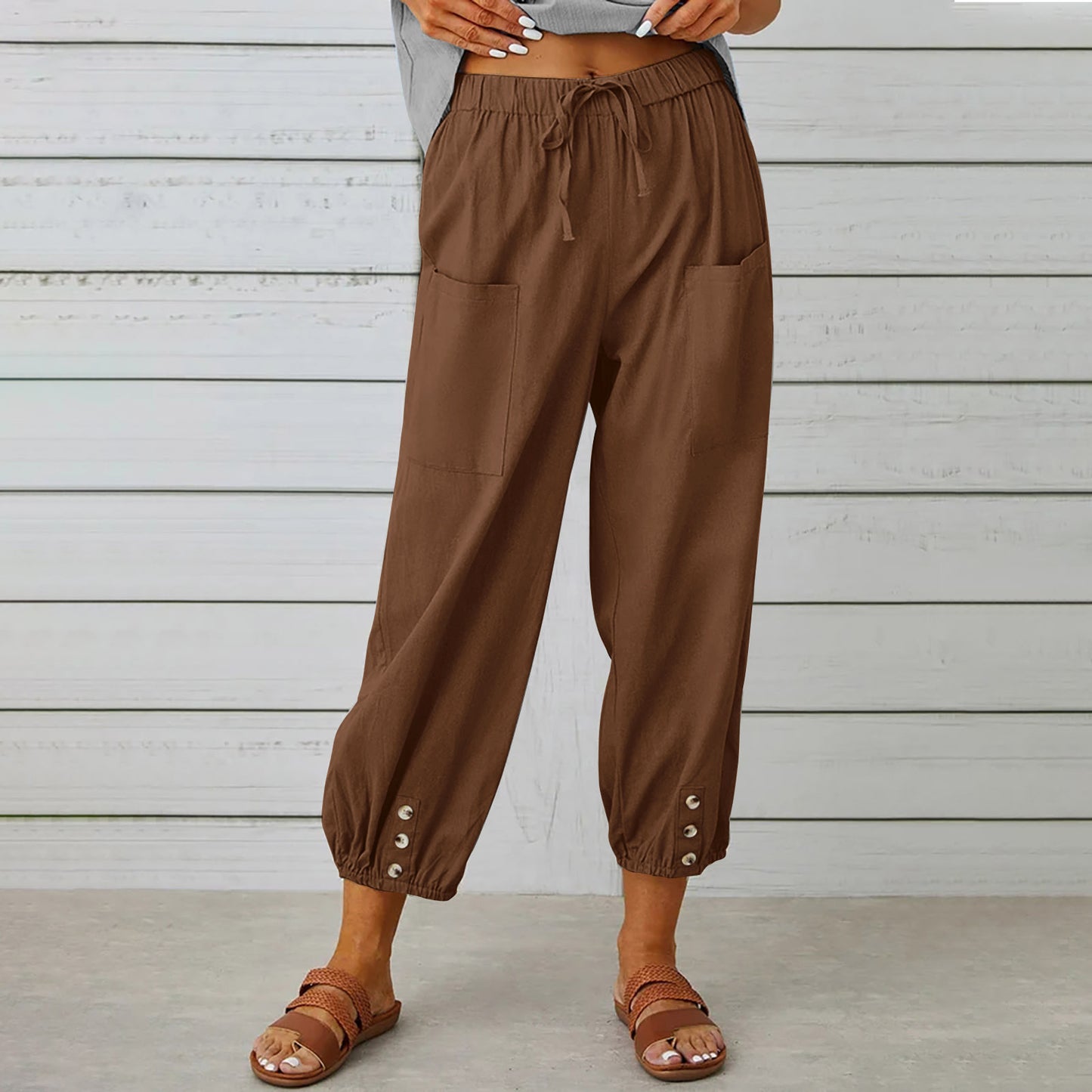 Women Drawstring Spring Summer Cotton And Linen Trousers