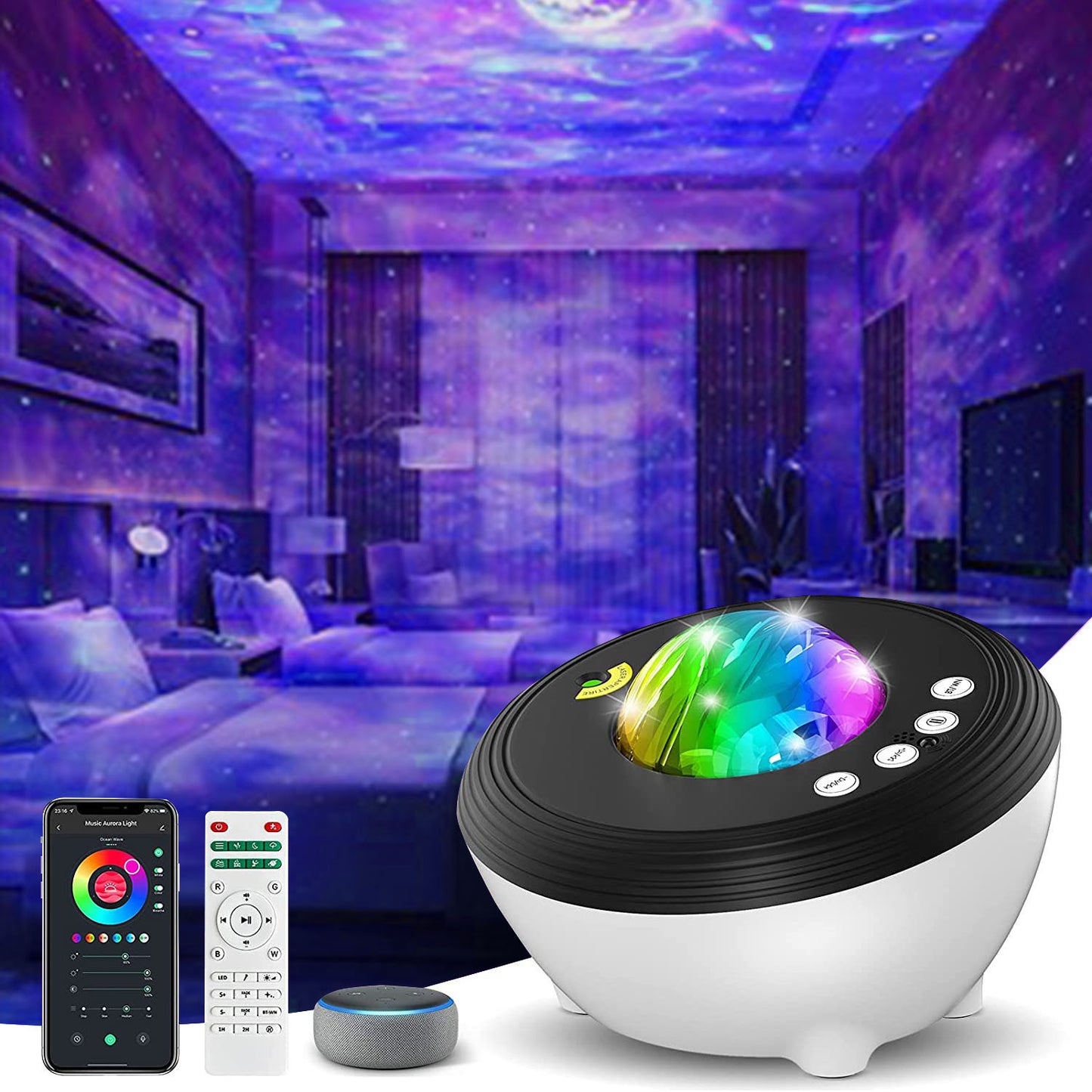 Cornucopia Northern Lights Music Star Projector Lamp – Transform Your Space into a Stargazer’s Dream