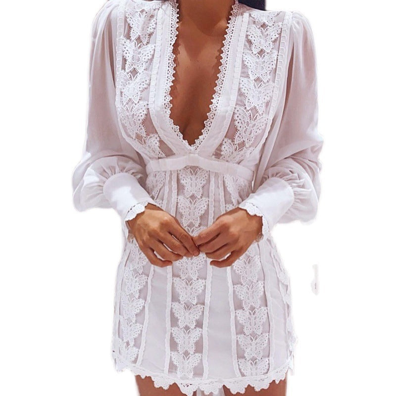 Women’s Long Lace Puff Sleeve Butterfly Dress – High Waist Short Skirt | Infinity Bazaar