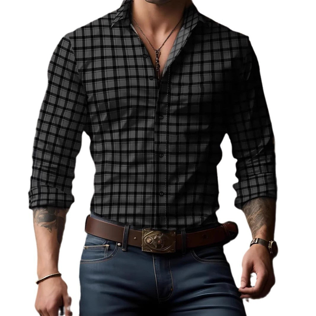 Breathable Casual Versatile Lattice Men's Long Sleeve Shirt