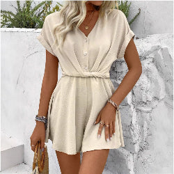 Women’s Batwing Sleeve Romper – One-Piece Kinked Shorts Jumpsuit | Infinity Bazaar