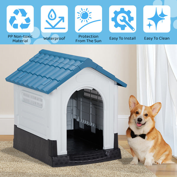 Weather-Resistant Plastic Dog House – Elevated Outdoor/Indoor Pet Shelter with Ventilation & Sloped Roof | Infinity Bazaar