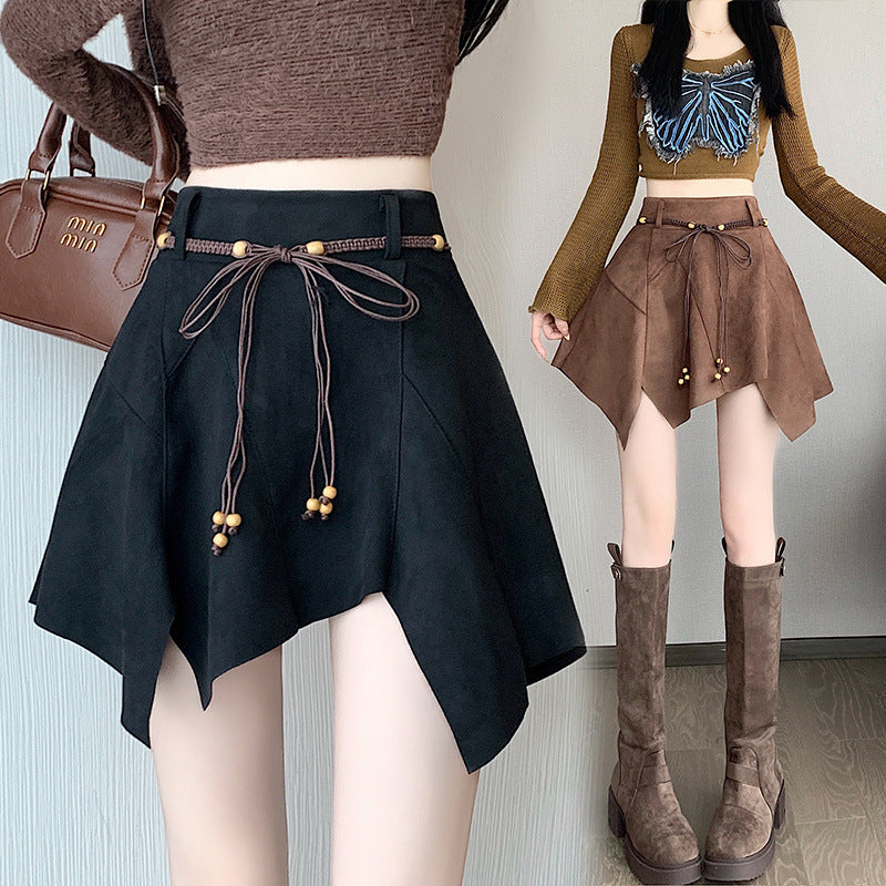 Irregular Suede Skirt Spring and Autumn Clothing