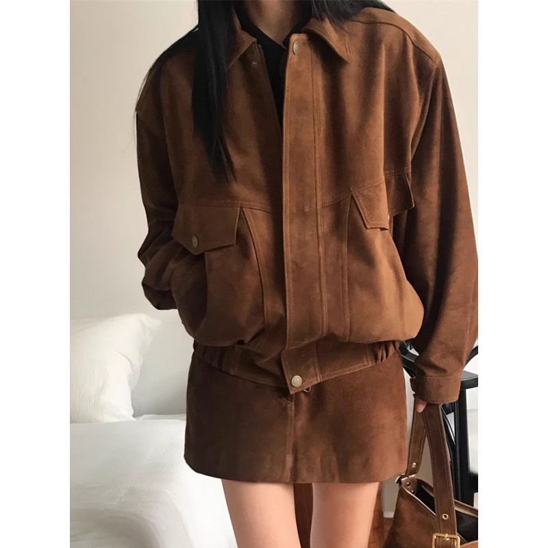 Coat A- Line Skirt Corduroy Two-piece Set