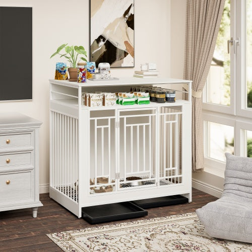 43.3" Wooden Dog Crate Furniture with Divider – Heavy-Duty Double Door Kennel with 3-Drawer Storage, Side Table Style| Infinity Bazaar