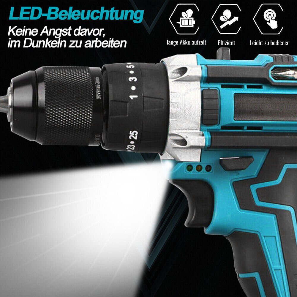 3-in-1 Cordless Brushless Drill Set – 21V Power Drill with Hammer & Screwdriver Functions | Electric Rechargeable Kit for DIY | Infinity Bazaar
