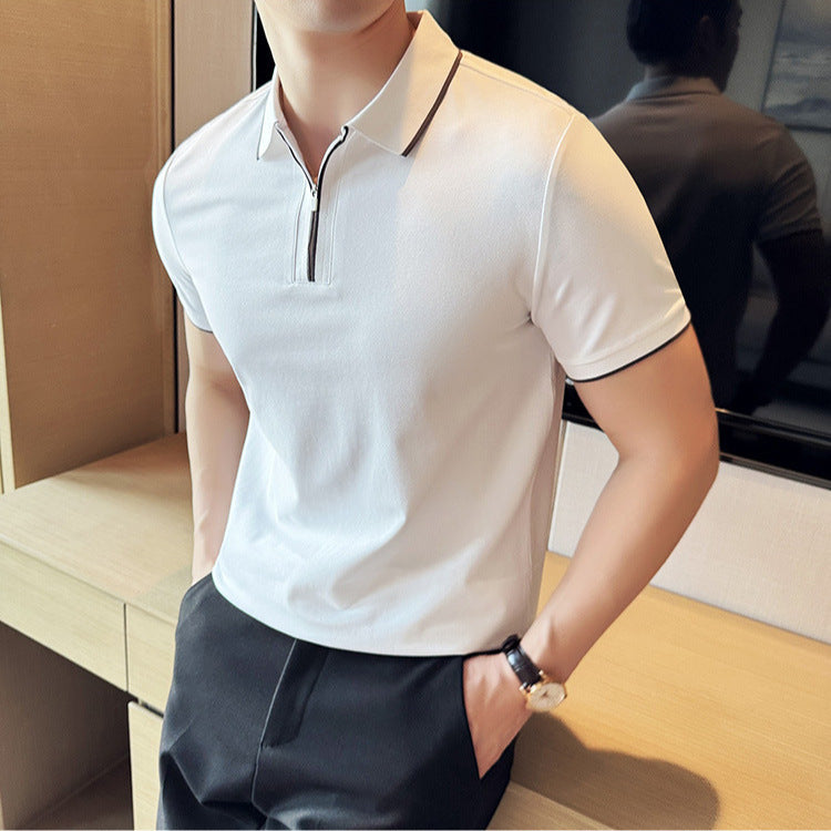 Antibacterial Men's Polo Shirt Short Sleeve Zipper And Lapel T-shirt