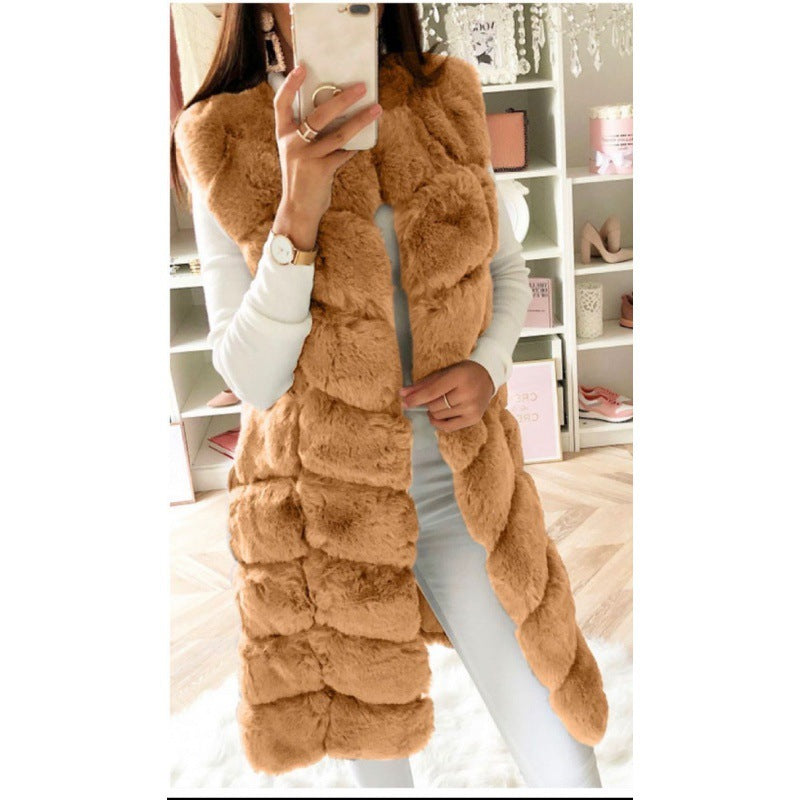 Long Fur Cotton Padded Vest Coat