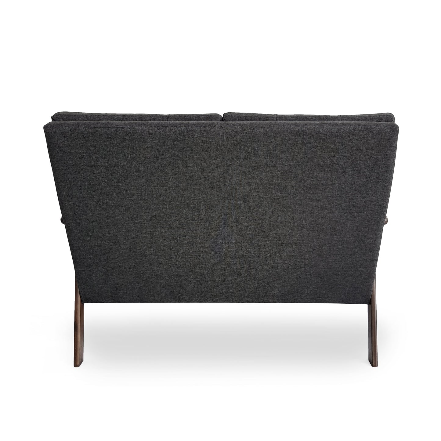 2-Person Sofa in Charcoal Gray – Button-Tufted Fabric Loveseat with Walnut Wood Legs | Infinity Bazaar