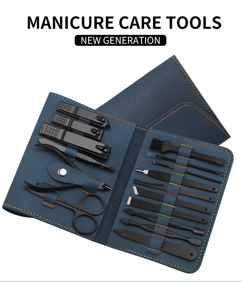 16-Piece Professional Manicure Pedicure Kit – Stainless Steel Grooming Set with PU Leather Case | Infinity Bazaar