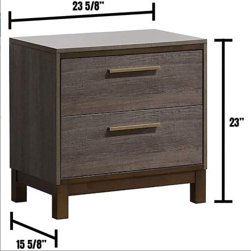 Contemporary 1pc Nightstand Two Tone Antique Gray Bedroom Furniture Nightstand Center Metal Glides Brass Bar Pulls