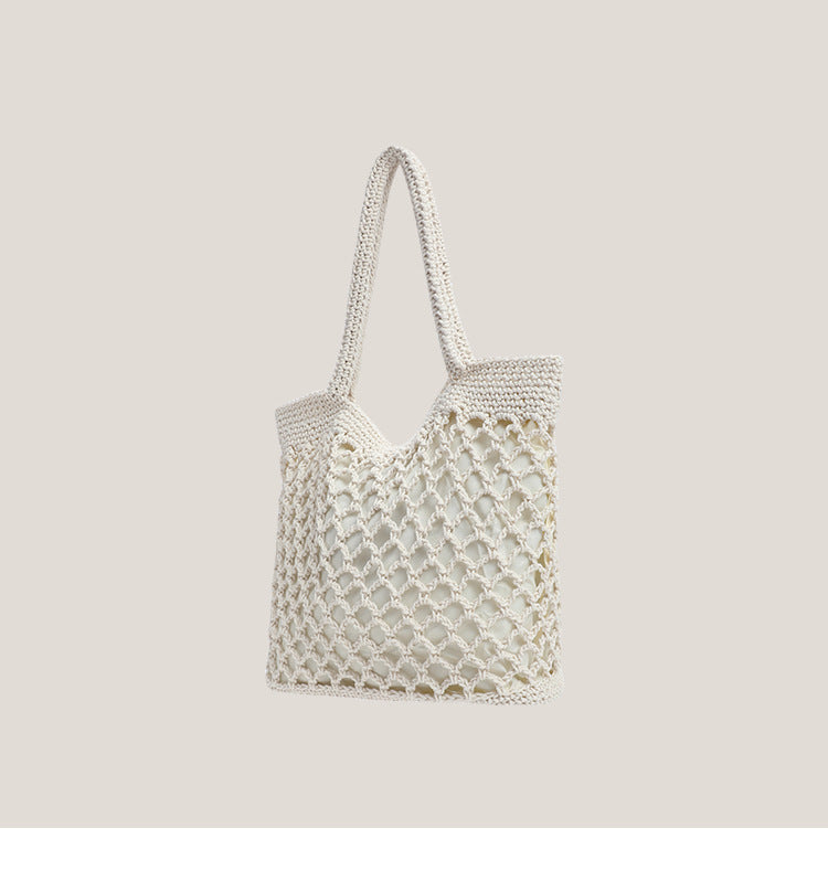 Woven Fishnet Straw Tote Bag