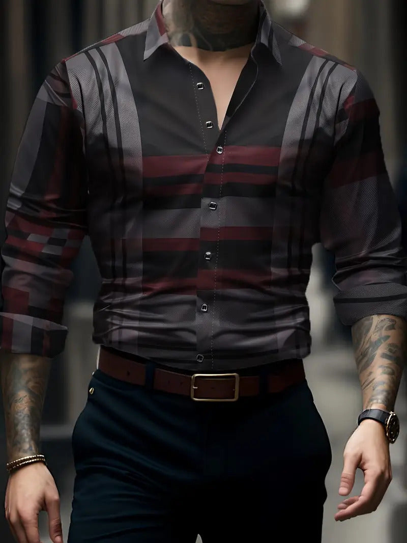 Breathable Casual Versatile Lattice Men's Long Sleeve Shirt
