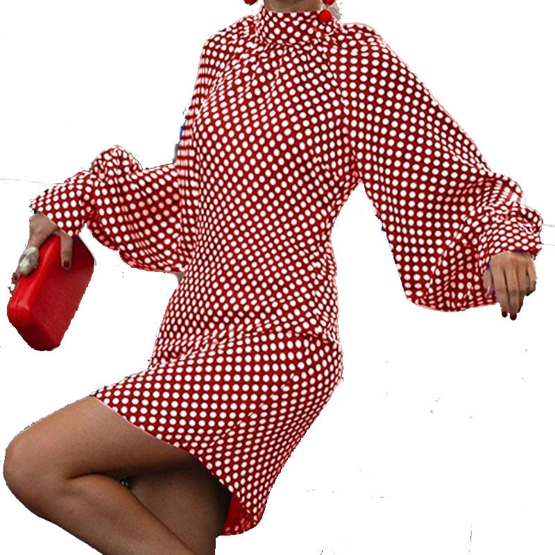 Women’s Polka Dot Print Dress – Long Sleeve Round Neck Spring & Autumn Style | Infinity Bazaar