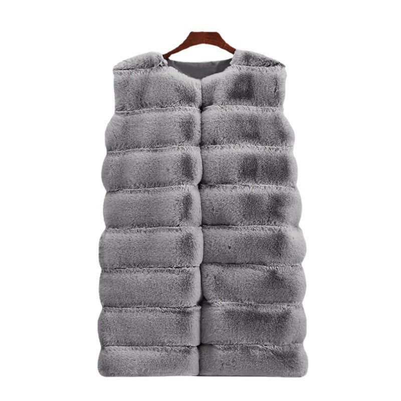 Long Fur Cotton Padded Vest Coat